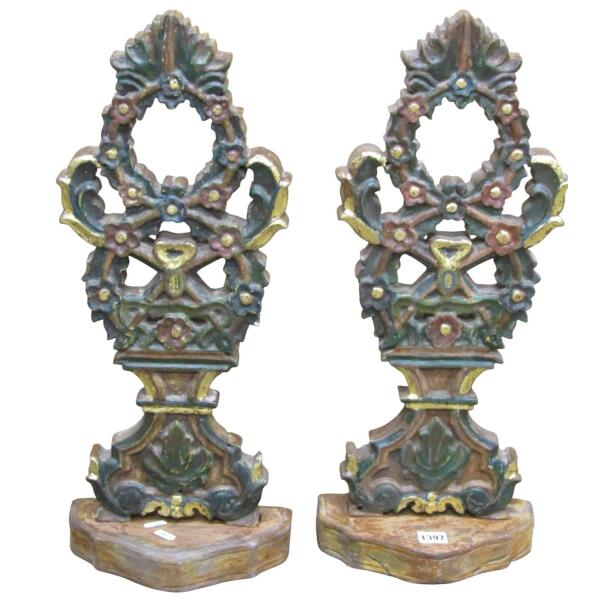 Pair of 18th/19th Century Indo-Portuguese Polychrome Altar Palms