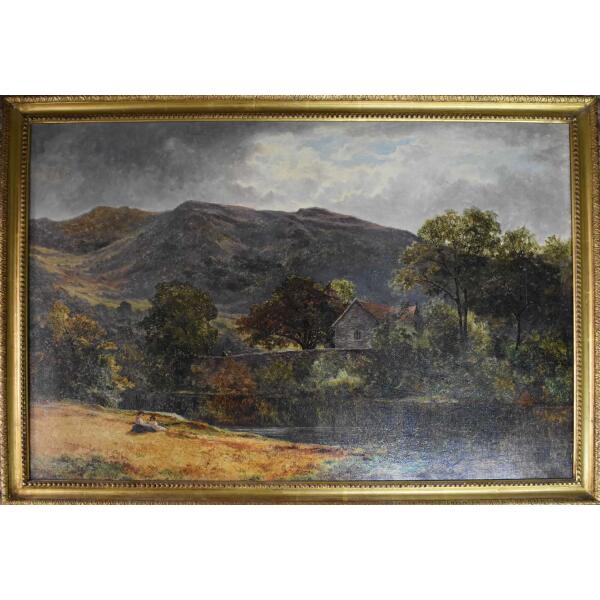 Landscape Oil on Canvas – Cottage and Stream