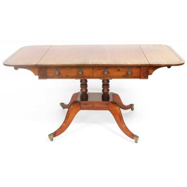 Antique Regency Mahogany Sofa Table with Brass Casters