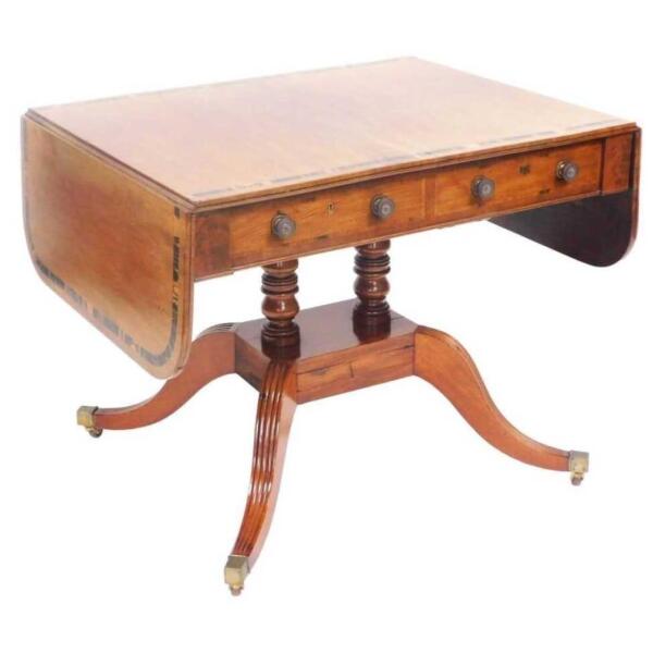 Antique Regency Mahogany Sofa Table with Brass Casters