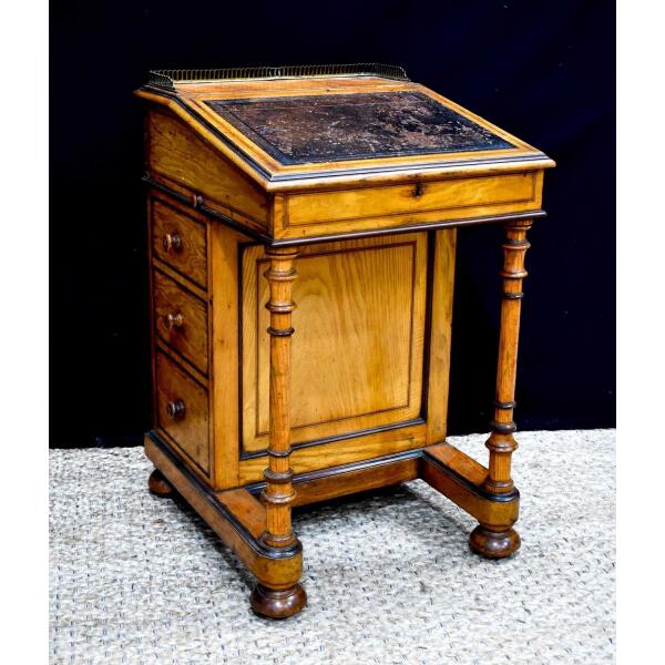 Mid-Victorian Inlaid Burr Walnut Davenport Desk