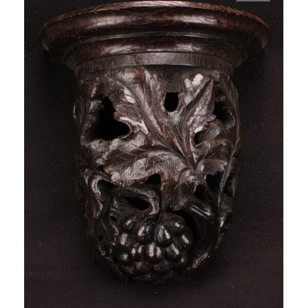 Antique English Oak Carved Demi-Lune Wall Bracket