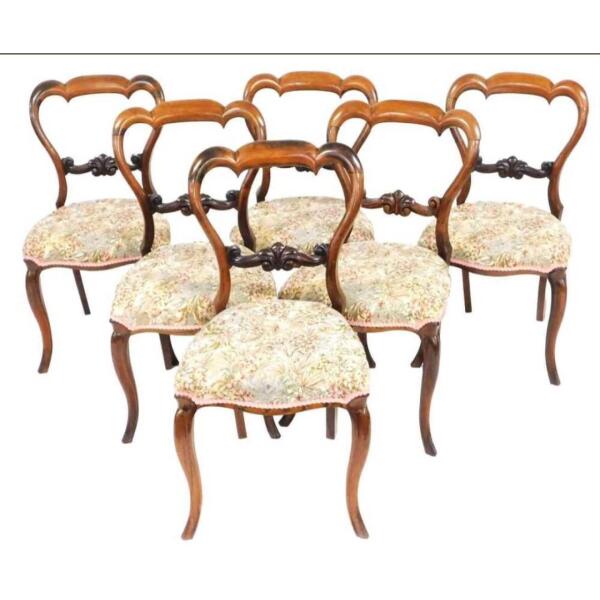 Antique Set of 6 Victorian Rosewood Cabriole Dining Chairs