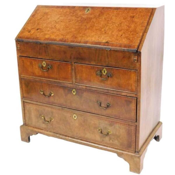 18th Century English George ll Elm and Walnut Bureau