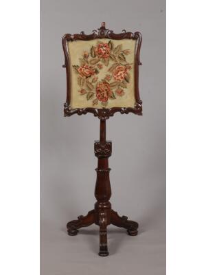 Antique William IV Mahogany Carved Fire Screen with Needlepoint Panel