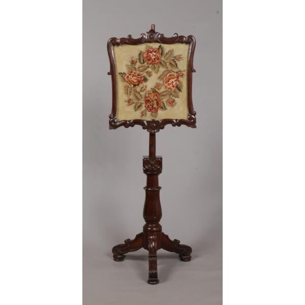 WhatsApp Image 2026-03-11 at 2.56.58 PM (5) Antique William IV Mahogany Carved Fire Screen with Needlepoint Panel