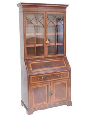 Late Victorian Mahogany & Inlaid Bureau Bookcase